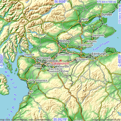 Topographic map of Caldercruix