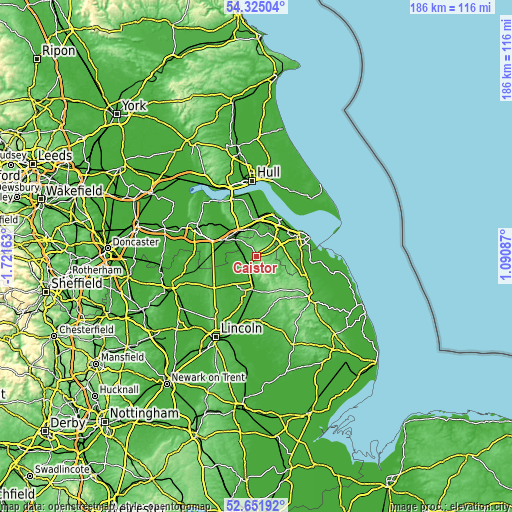 Topographic map of Caistor