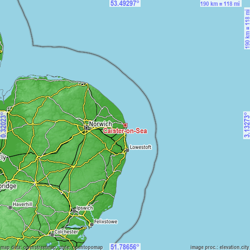 Topographic map of Caister-on-Sea