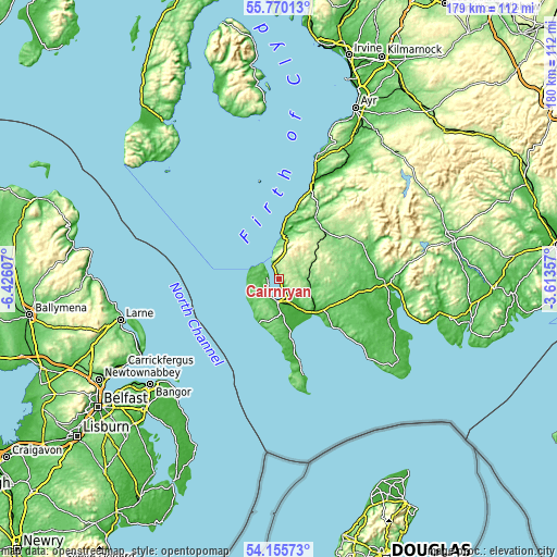 Topographic map of Cairnryan