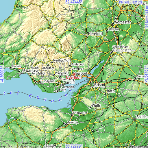 Topographic map of Caerleon