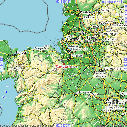 Topographic map of Caergwrle