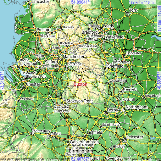 Topographic map of Buxton