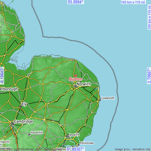 Topographic map of Buxton