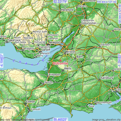 Topographic map of Butcombe
