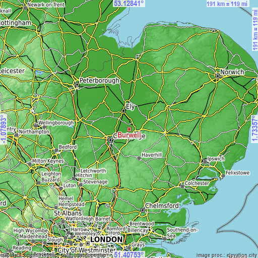 Topographic map of Burwell