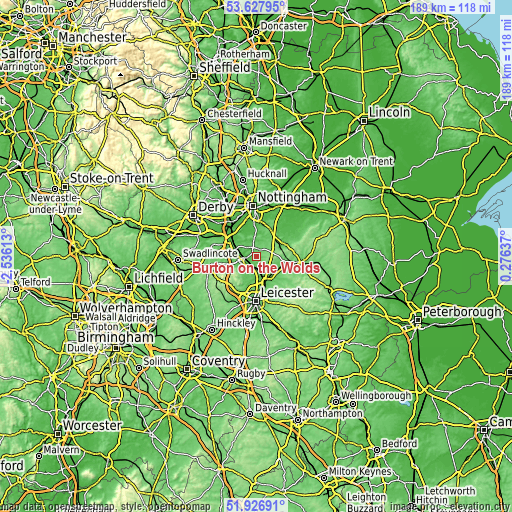 Topographic map of Burton on the Wolds