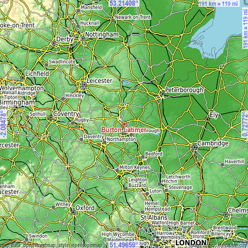 Topographic map of Burton Latimer