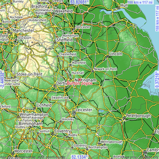 Topographic map of Burton Joyce