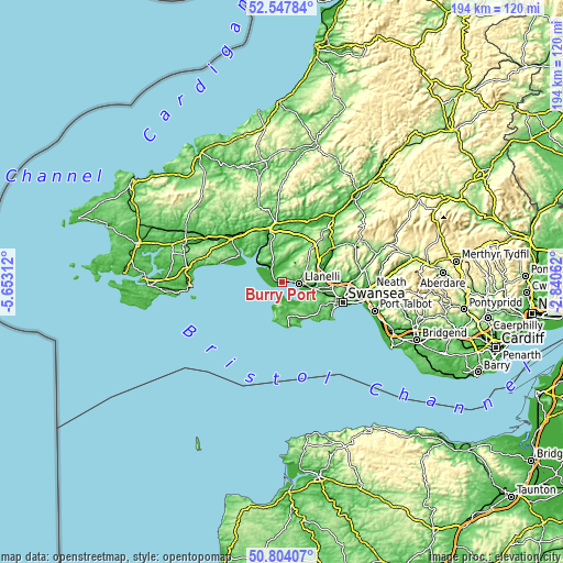 Topographic map of Burry Port