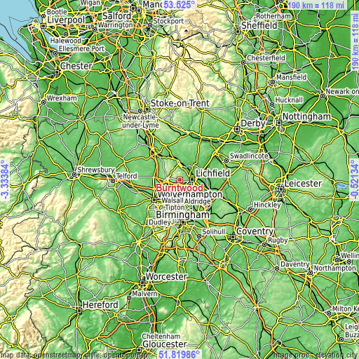 Topographic map of Burntwood