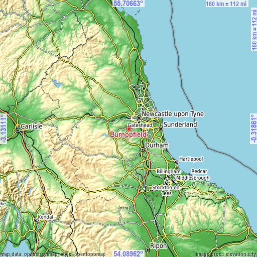 Topographic map of Burnopfield