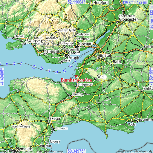 Topographic map of Burnham-on-Sea