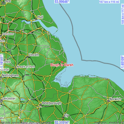 Topographic map of Burgh le Marsh