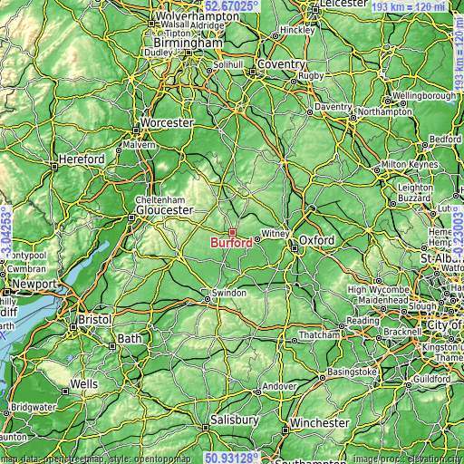 Topographic map of Burford