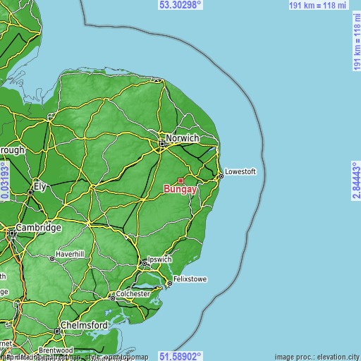 Topographic map of Bungay