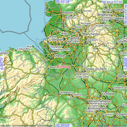 Topographic map of Bunbury