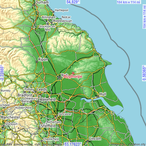 Topographic map of Bugthorpe