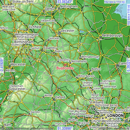 Topographic map of Bugbrooke