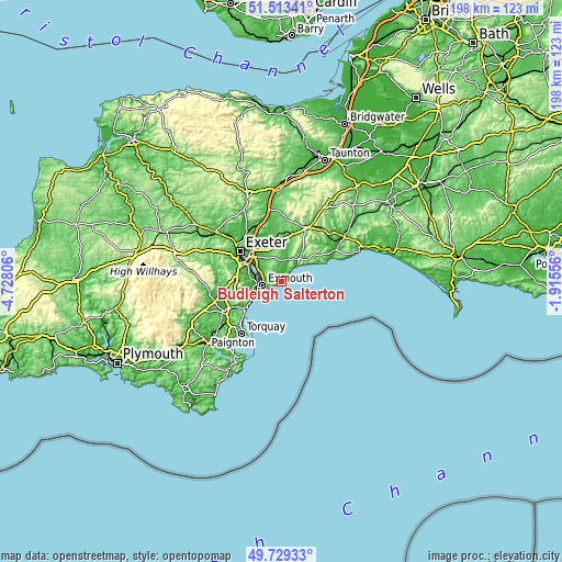 Topographic map of Budleigh Salterton