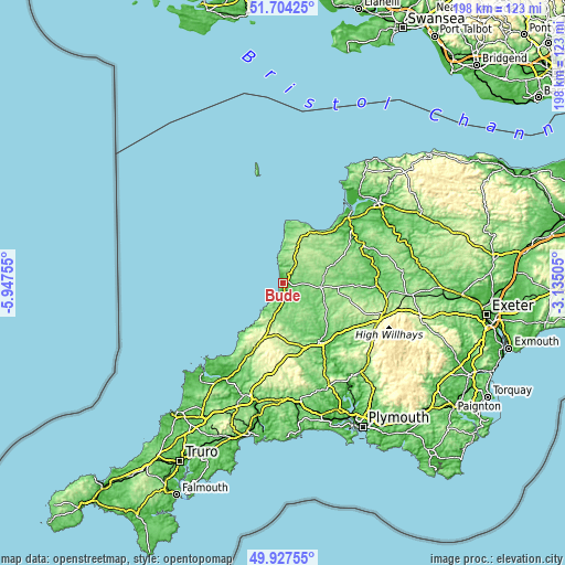 Topographic map of Bude