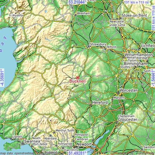 Topographic map of Bucknell