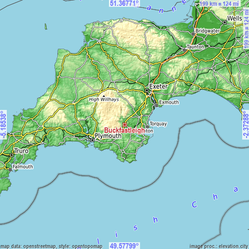 Topographic map of Buckfastleigh