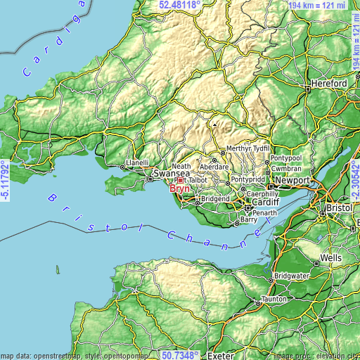 Topographic map of Bryn