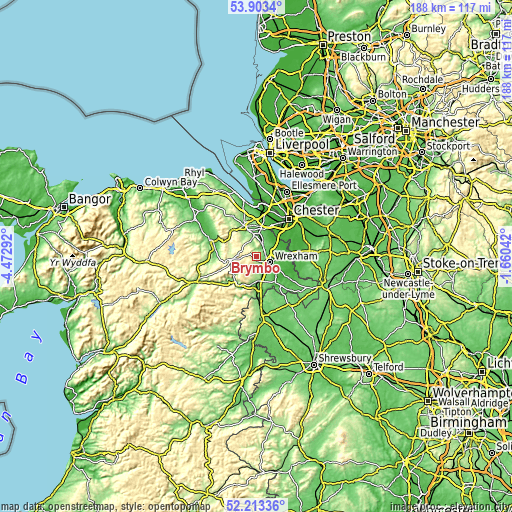 Topographic map of Brymbo