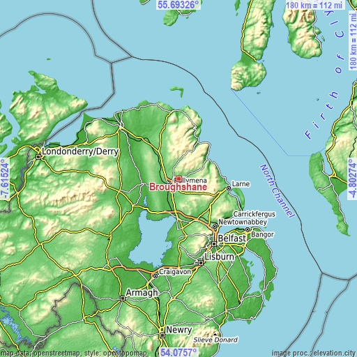 Topographic map of Broughshane