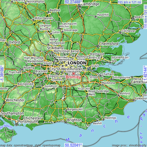 Topographic map of Bromley
