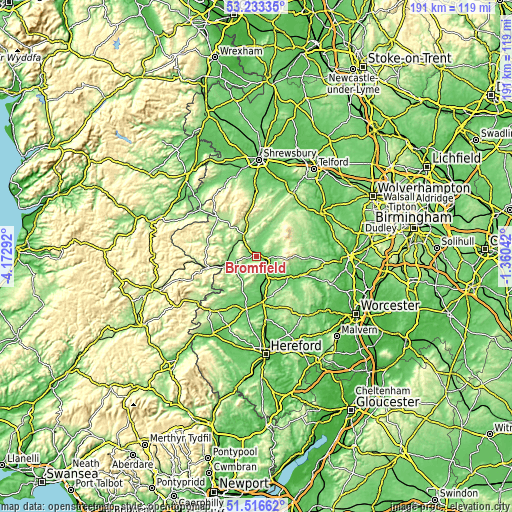 Topographic map of Bromfield