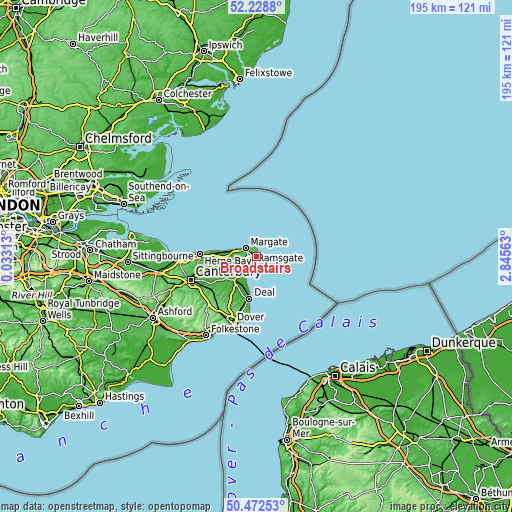 Topographic map of Broadstairs