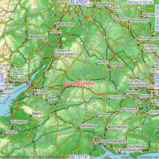 Topographic map of Broad Blunsdon