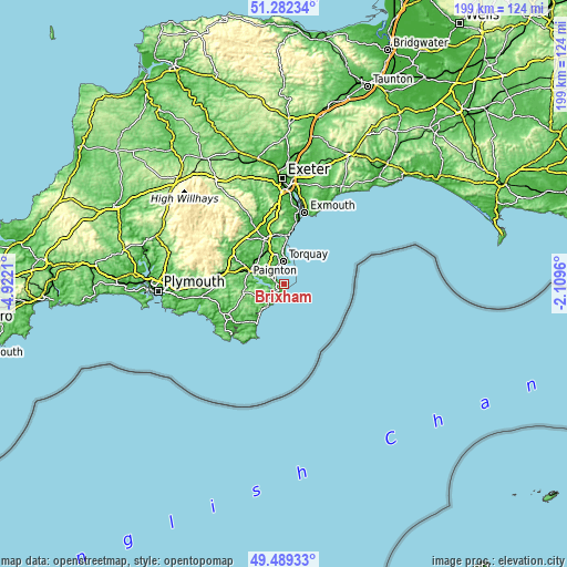 Topographic map of Brixham