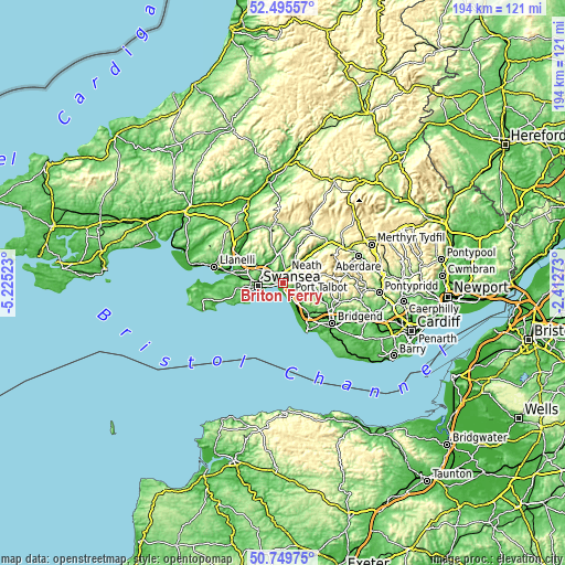 Topographic map of Briton Ferry