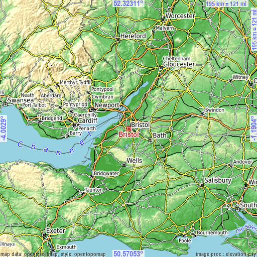 Topographic map of Bristol