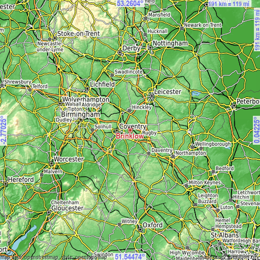 Topographic map of Brinklow