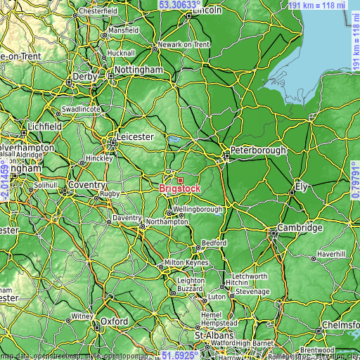 Topographic map of Brigstock