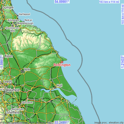 Topographic map of Bridlington