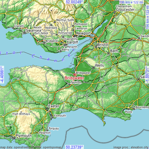 Topographic map of Bridgwater