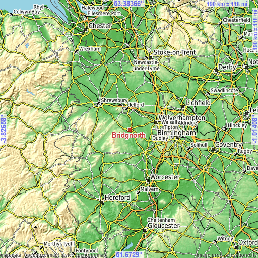 Topographic map of Bridgnorth