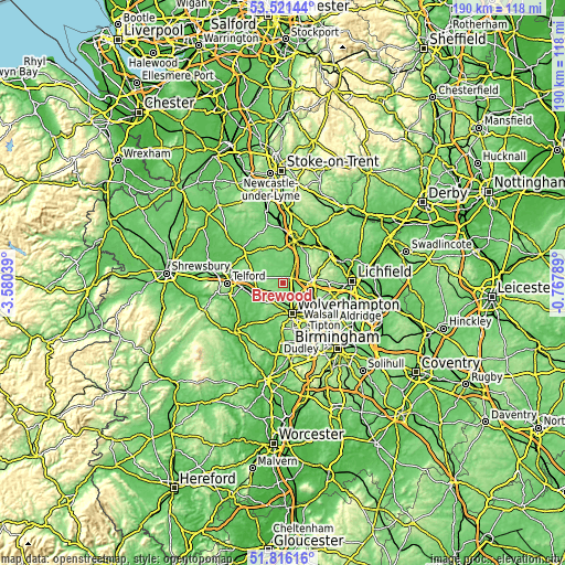 Topographic map of Brewood