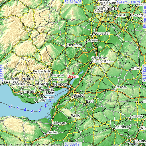 Topographic map of Bream