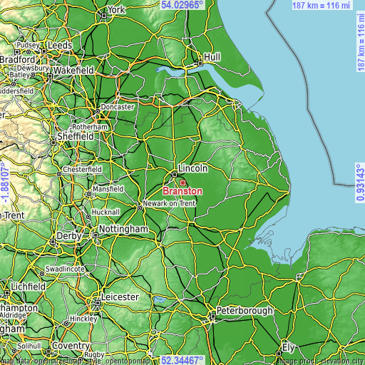 Topographic map of Branston