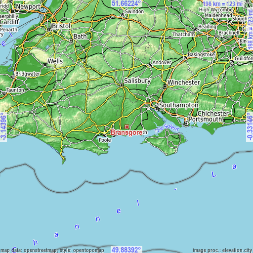 Topographic map of Bransgore