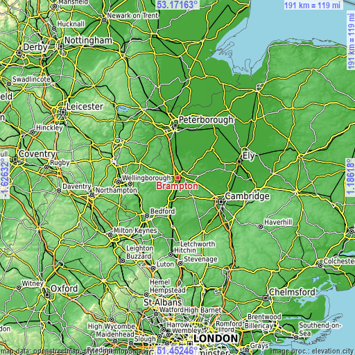 Topographic map of Brampton