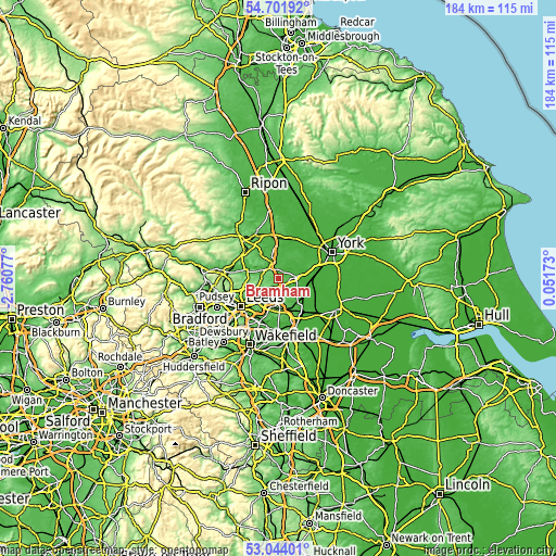 Topographic map of Bramham