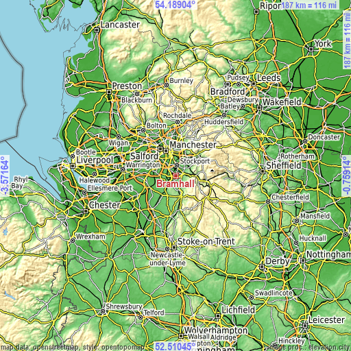 Topographic map of Bramhall
