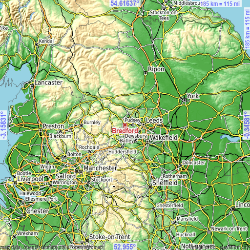 Topographic map of Bradford